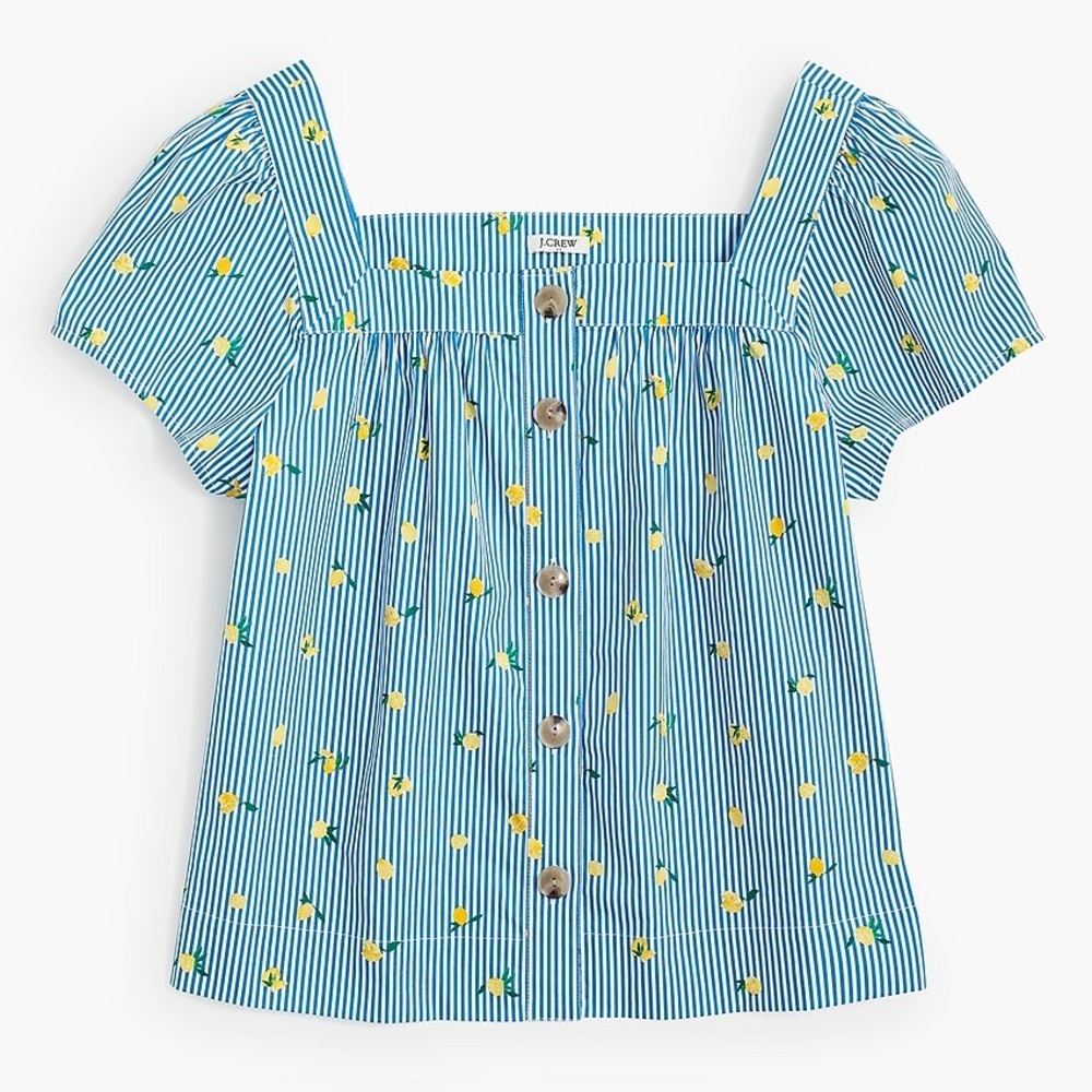 J. Crew Lemon Printed Square Neck Top